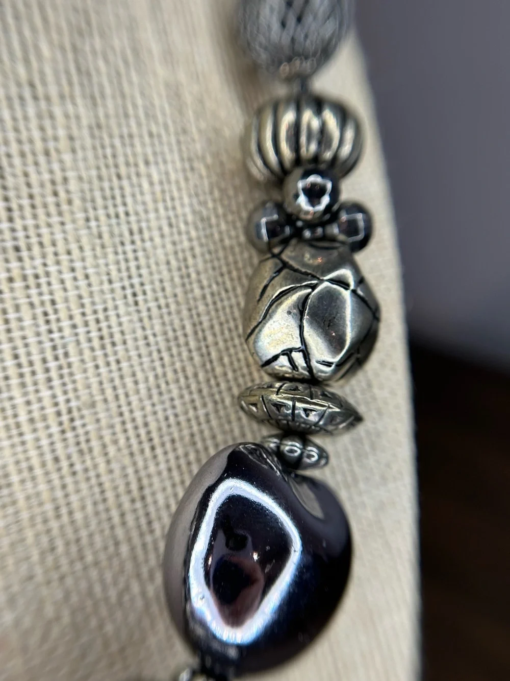 Artisan Style Mixed Bead Bib Necklace Gunmetal Silver Premier Designs Signed